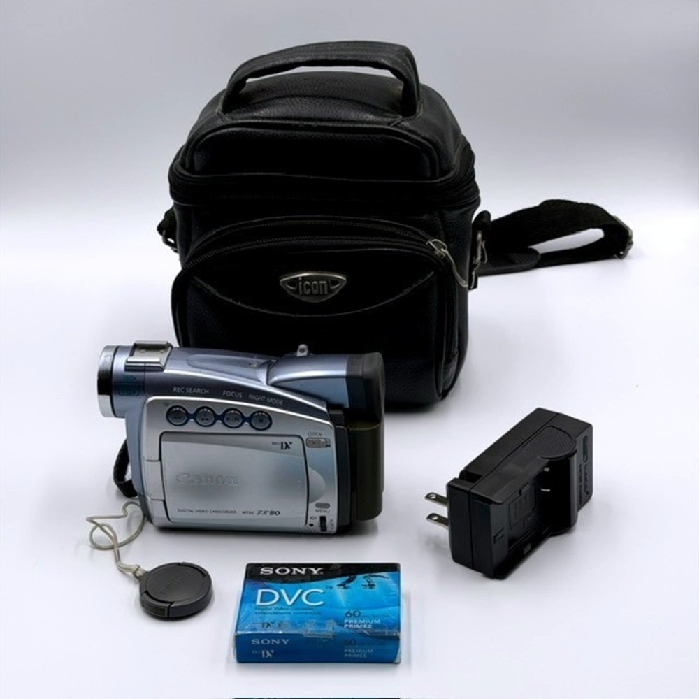 Canon ZR80 MiniDV Digital Camcorder Optical Zoom Silver Blue Bundle Tested/Works